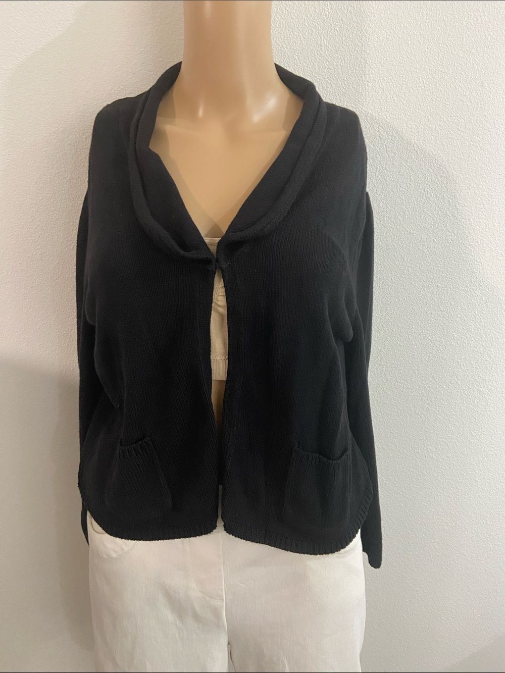 Nine West Black cotton blend open front sweater Sz L